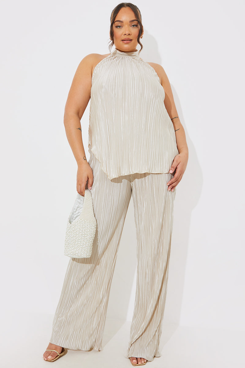 Plisse Wide Leg Trousers