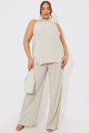 Plisse Wide Leg Trousers