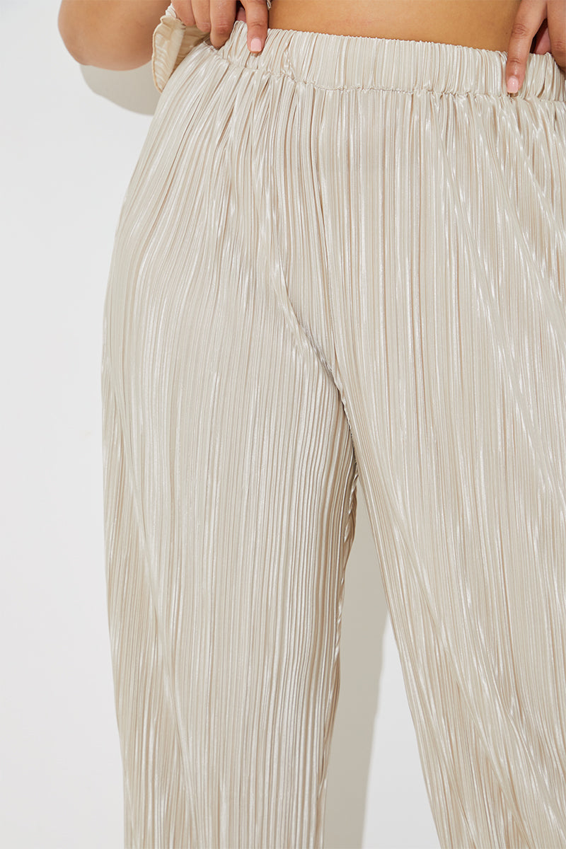 Plisse Wide Leg Trousers