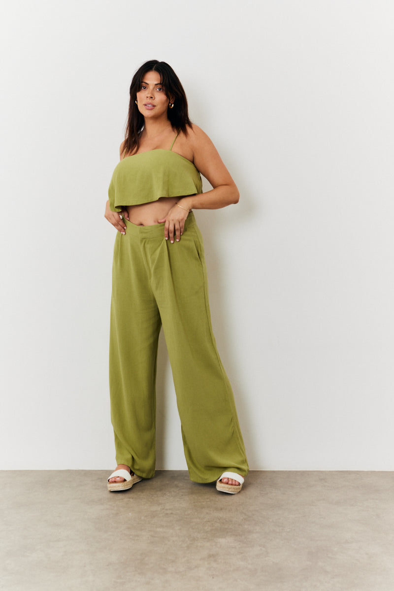 Linen Blend Wide Leg Trouser
