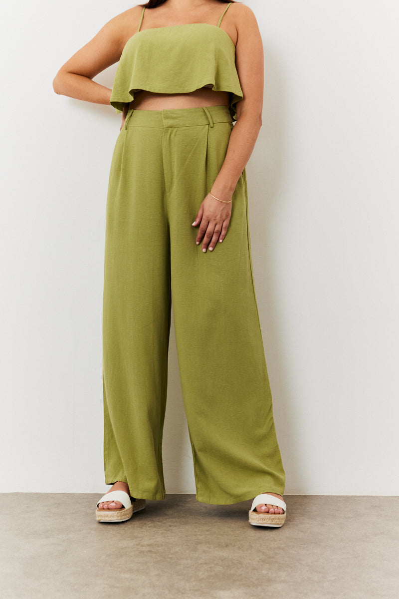 Linen Blend Wide Leg Trouser