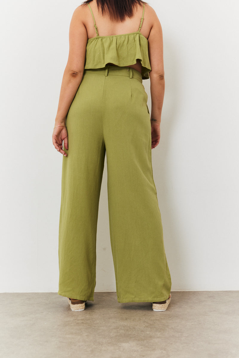 Linen Blend Wide Leg Trouser