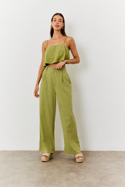 Linen Blend Wide Leg Trouser