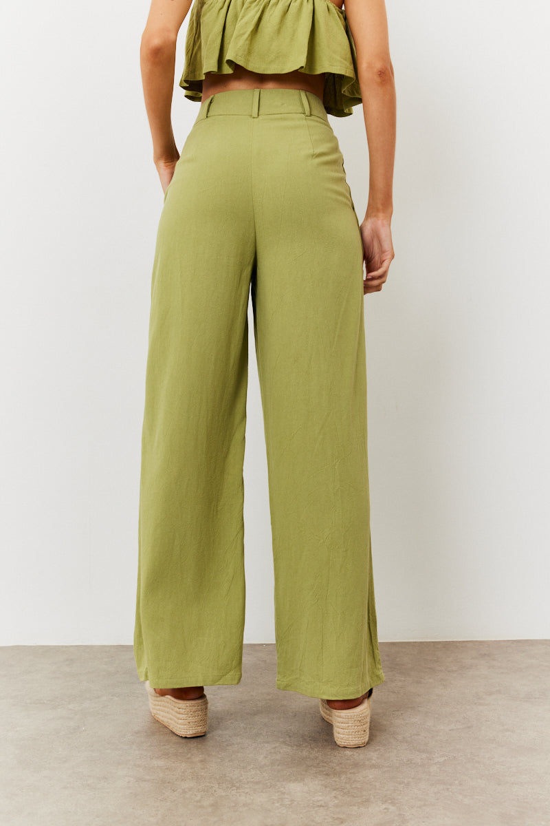 Linen Blend Wide Leg Trouser