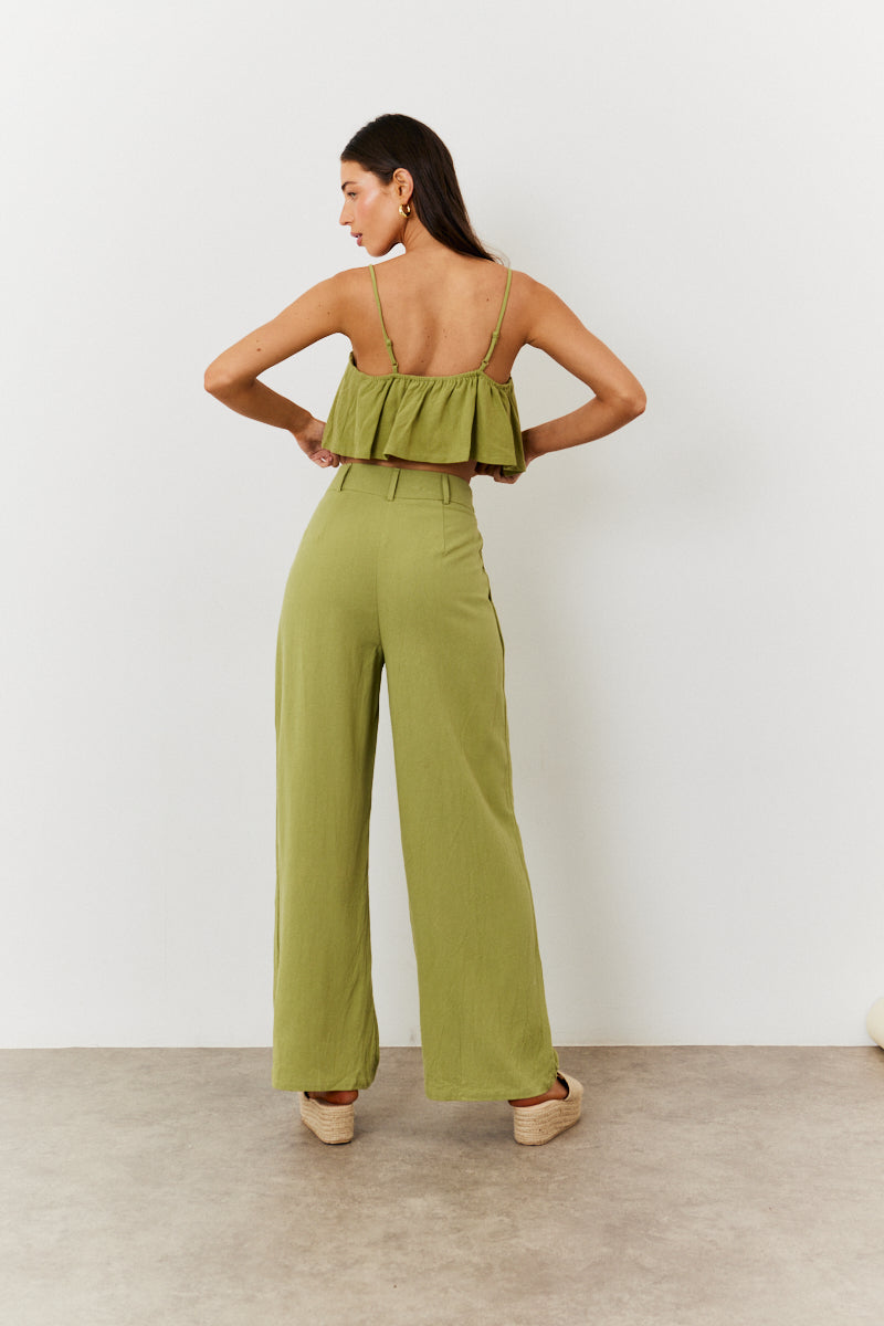 Linen Blend Wide Leg Trouser