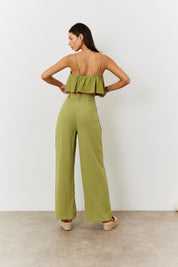 Linen Blend Wide Leg Trouser