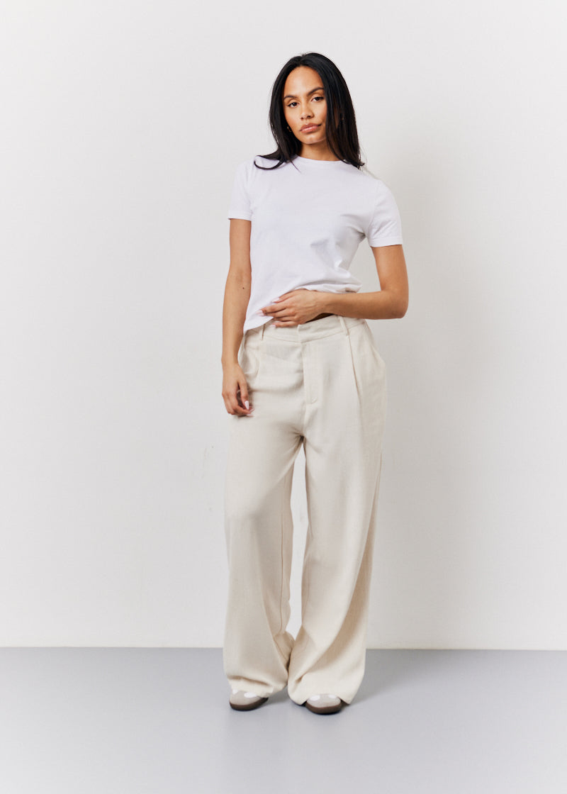 Stone Linen Blend Tailored Wide Leg Trouser