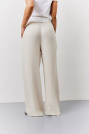 Stone Linen Blend Tailored Wide Leg Trouser