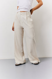 Stone Linen Blend Tailored Wide Leg Trouser