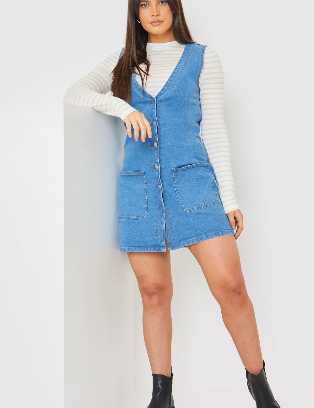 DENIM PINAFORE DRESS