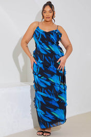 Abstract Ruffle Detail Maxi Dress - InTheStyle