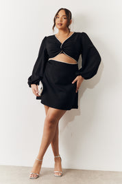 Black Embellished Trim Cut Out Balloon Sleeve Mini Dress