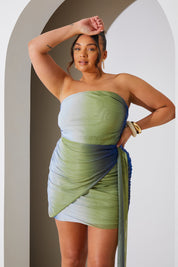 Ombre Bandeau Drape Mini Dress