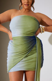 Ombre Bandeau Drape Mini Dress