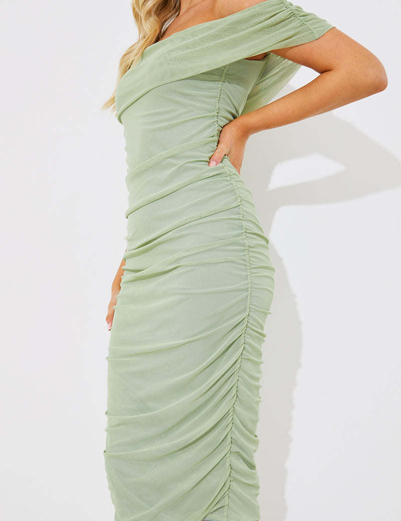 Mesh Bardot Midi Dress