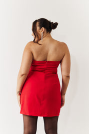 Red Bandeau Bow Front Split Hem Mini Dress
