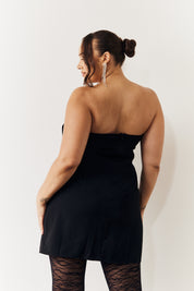 Black Bandeau Bow Front Split Hem Mini Dress