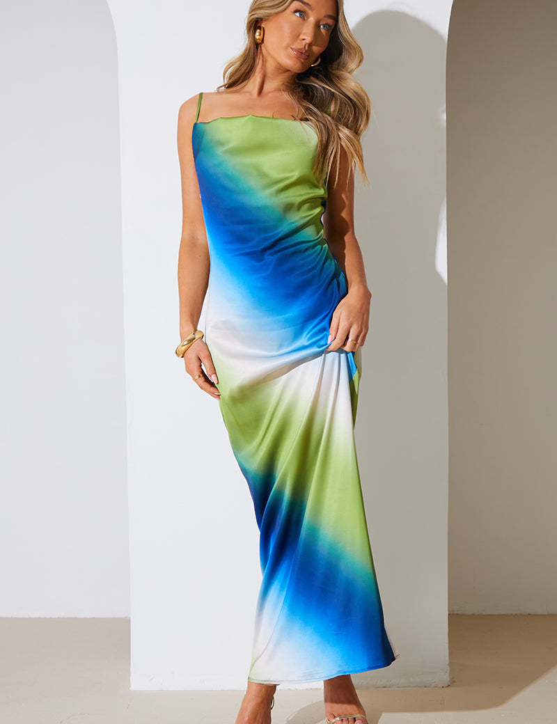 Ombre Cowl Neck Maxi Dress