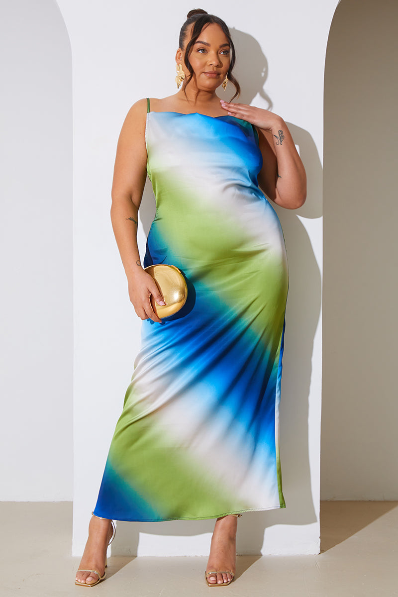 Ombre Cowl Neck Maxi Dress