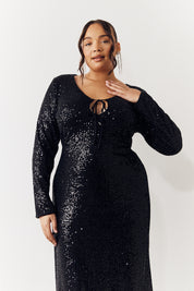 Black Long Sleeve Maxi Sequin Dress