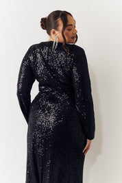 Black Long Sleeve Maxi Sequin Dress