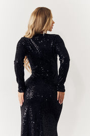 Black Long Sleeve Maxi Sequin Dress