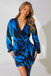 Chiffon Abstract Drape Wrap Mini Dress