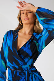 Chiffon Abstract Drape Wrap Mini Dress