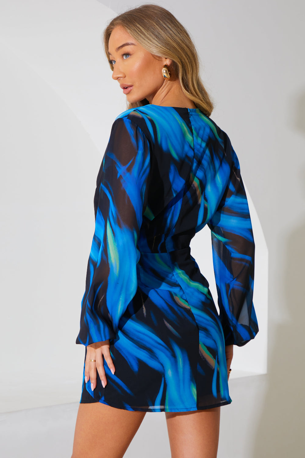 Chiffon Abstract Drape Wrap Mini Dress