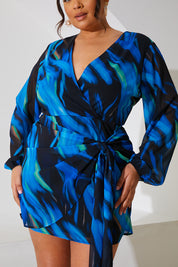 Chiffon Abstract Drape Wrap Mini Dress