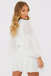 Broderie Balloon Sleeve Tiered Mini Dress
