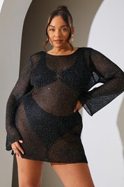 Sequin Knit Long Sleeve Mini Dress