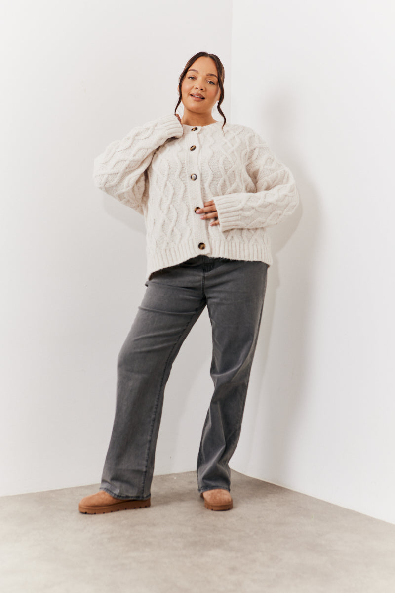 Recycled Cable Knitted Button up Cardigan