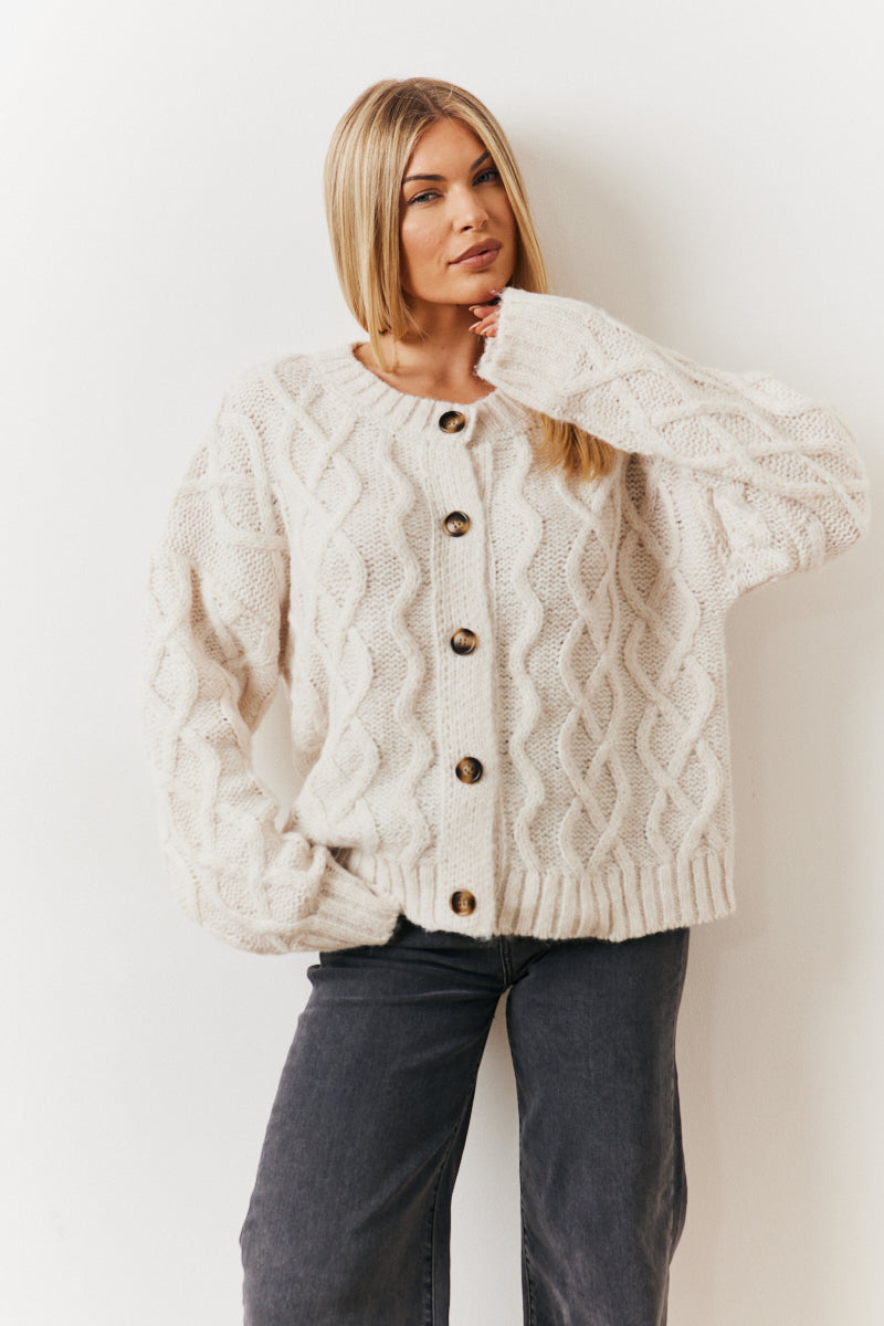 Recycled Cable Knitted Button up Cardigan