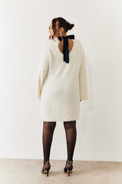 Cream Fluffy Bow Back Mini Dress