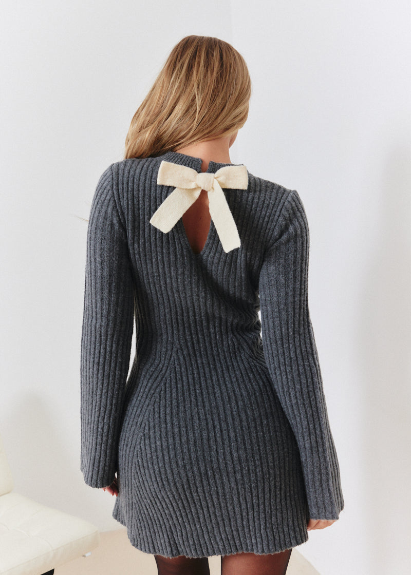 Bow Back Detail Knit Skater Mini Dress