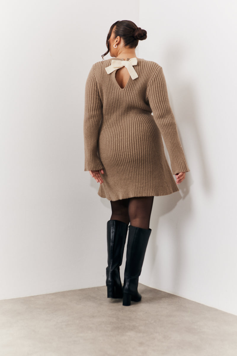 Bow Detail Knit Skater Mini Dress