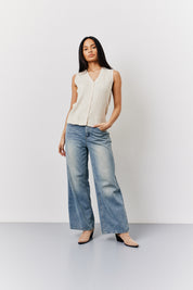 Ecru Ribbed Button Up Knitted Waistcoat