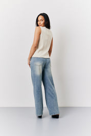 Ecru Ribbed Button Up Knitted Waistcoat