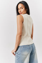 Ecru Ribbed Button Up Knitted Waistcoat