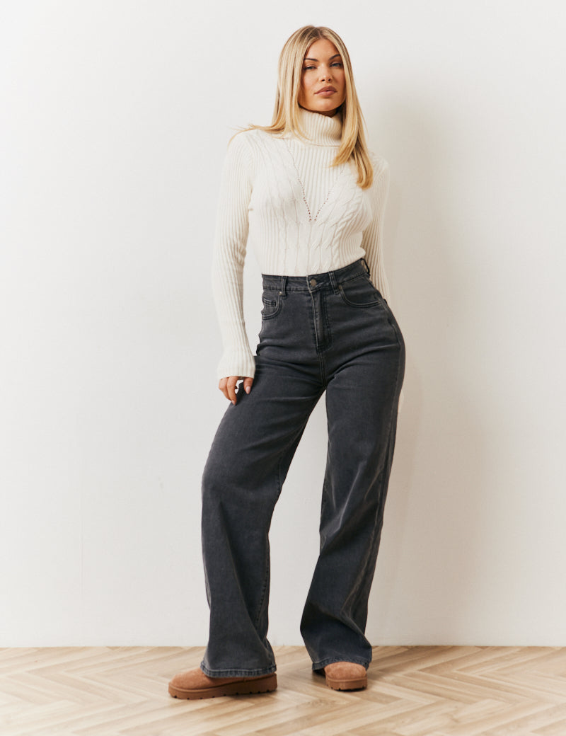 Roll Neck Cable Knitted Bodysuit
