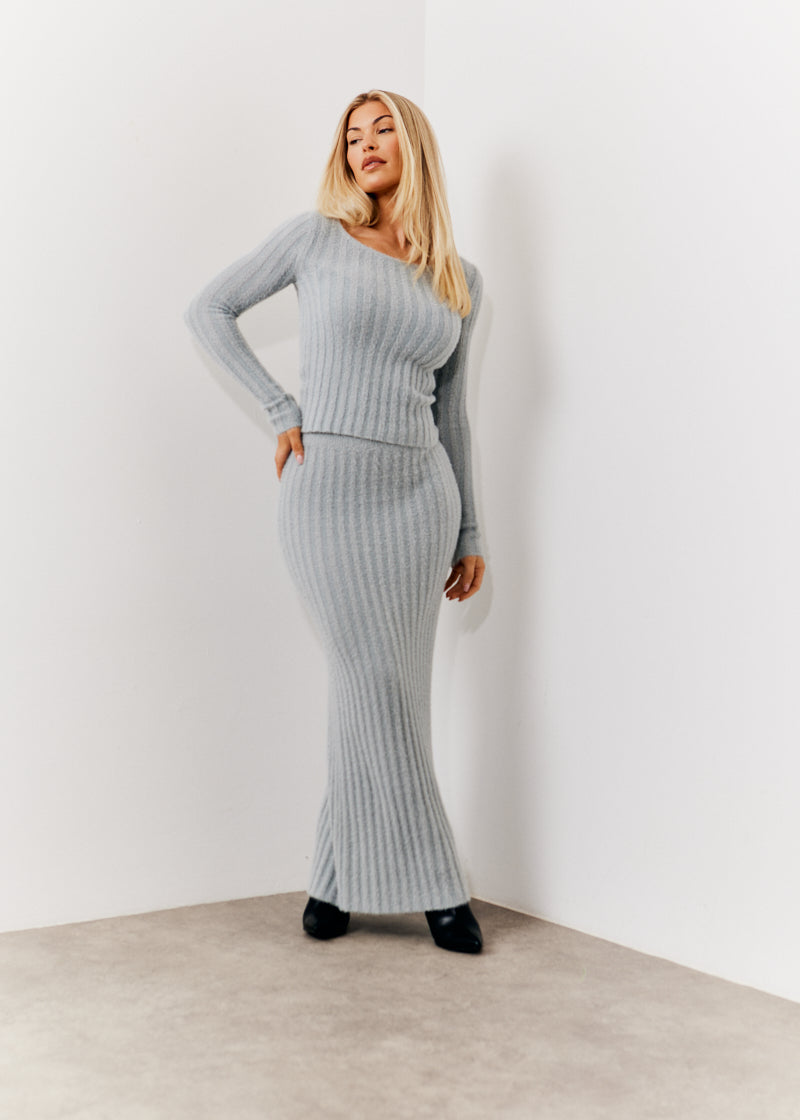 Fluffy Rib Boat Neck Co-Ord Knitted Jumper