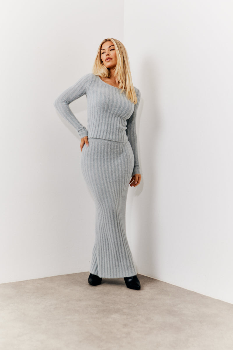 Fluffy Rib Boat Neck Co-Ord Knitted Jumper