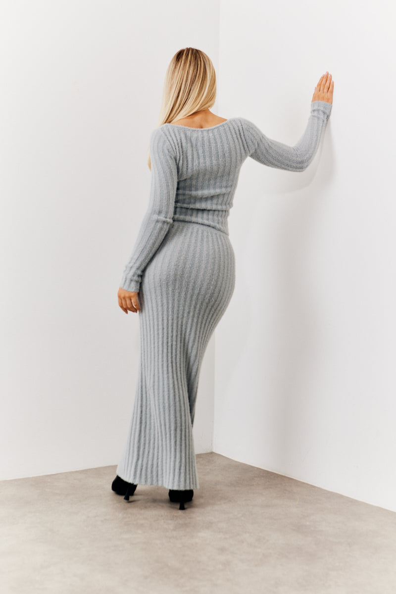Fluffy Rib Boat Neck Co-Ord Knitted Jumper