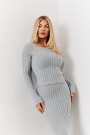 Fluffy Rib Boat Neck Co-Ord Knitted Jumper