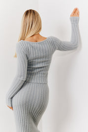 Fluffy Rib Boat Neck Co-Ord Knitted Jumper