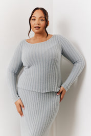 Fluffy Rib Boat Neck Co-Ord Knitted Jumper
