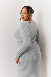 Fluffy Rib Boat Neck Co-Ord Knitted Jumper