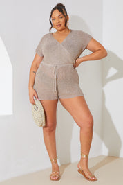 Metallic Knit Drawstring Playsuit