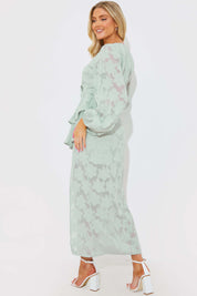 Assymetric Frill Wrap Midaxi Dress In Jacquard